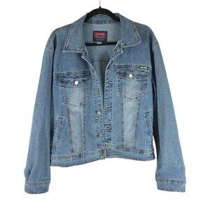 Jims Womens Denim Jacket Vintage Trucker Inner Pocket Medium Wash Stretch L